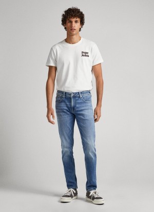Blugi Pepe Jeans Finsbury Slab Fit Low-rises Barbati Albastri | 802EZJFLU